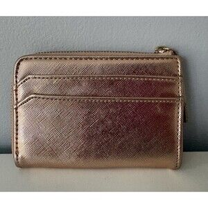 Aldo Women’s Zip Around Wallet Card Holder Rose Gold Metallic Metal Charm